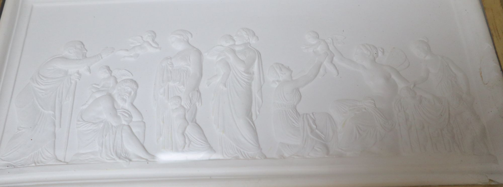 After Bertel Thorvaldsen (Danish 1768-1844), Dance of the Muses, plaster plaque and companion piece, a pair, 14 x 26cm excl. frames